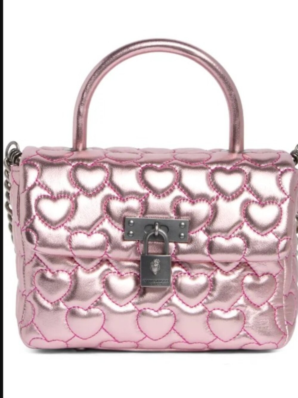 Kurt Geiger London Pink Heart Mini Brixton Metallic Bag Crossbody NWT